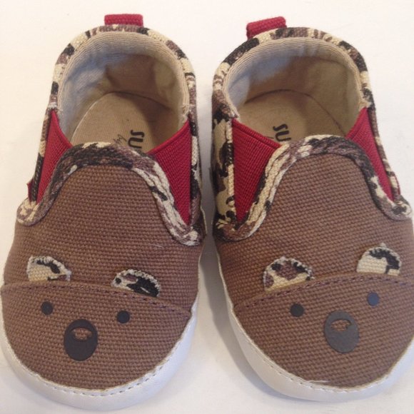 4/$15 Infant Baby Shoes Brown Canvas Bear size 1 - Picture 1 of 8